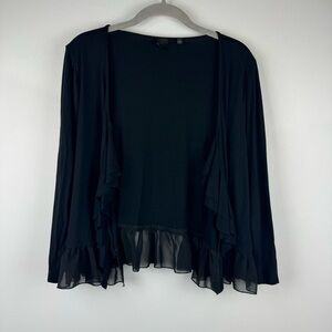 Saks Fifth Avenue Open Ruffle Cardigan Top, Black, Size Large